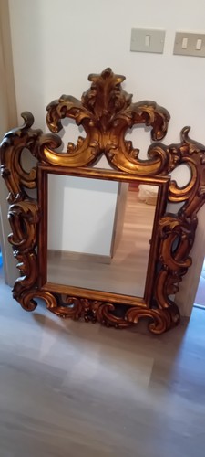 Old golden wooden mirror - old,